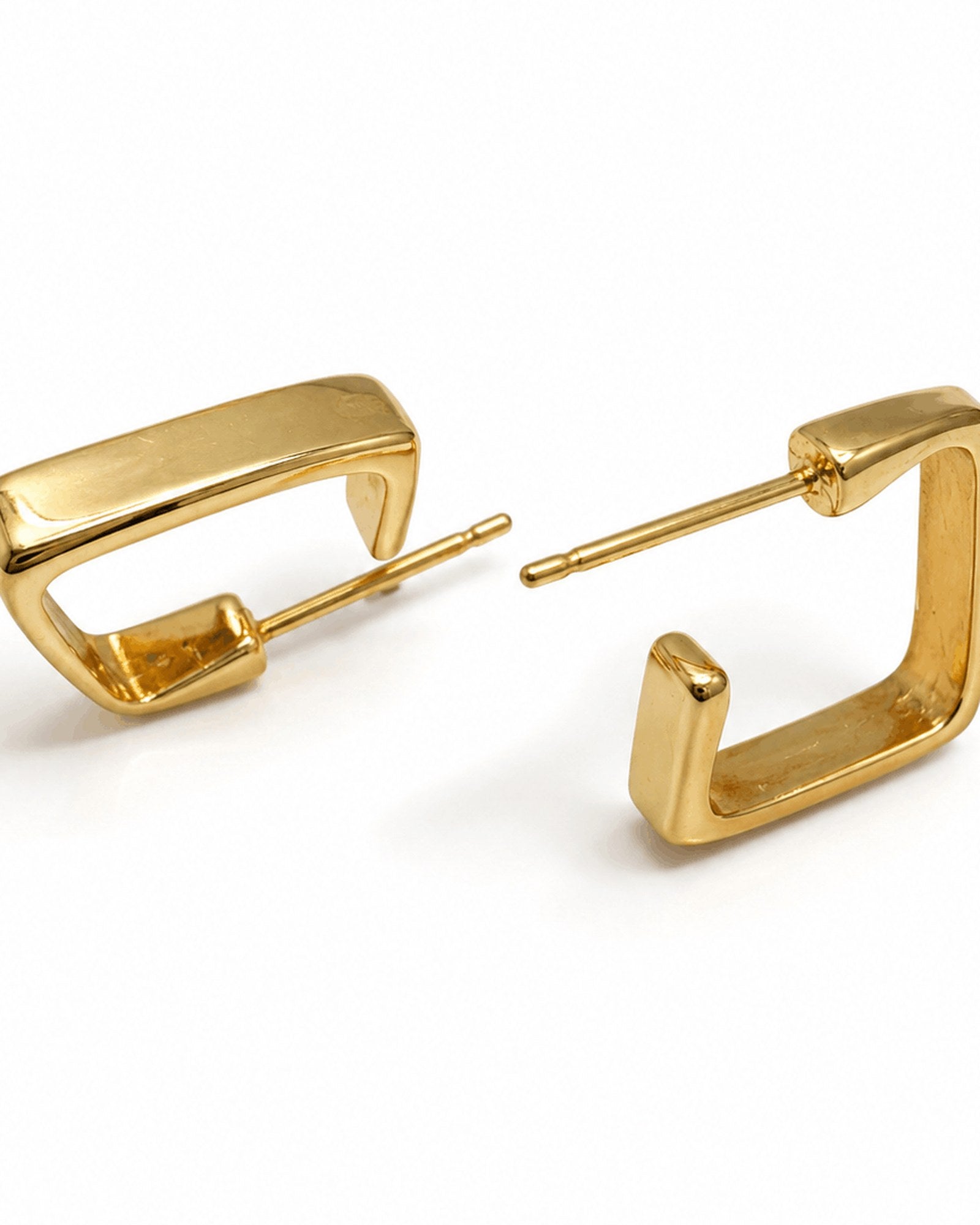 Modern Muse gold-tone square hoop earrings on a white background