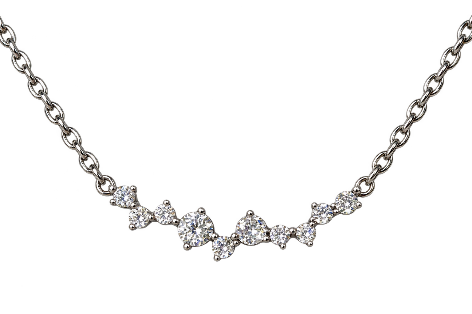 Celeste Glow silver-tone cubic zirconia cluster necklace on a black background