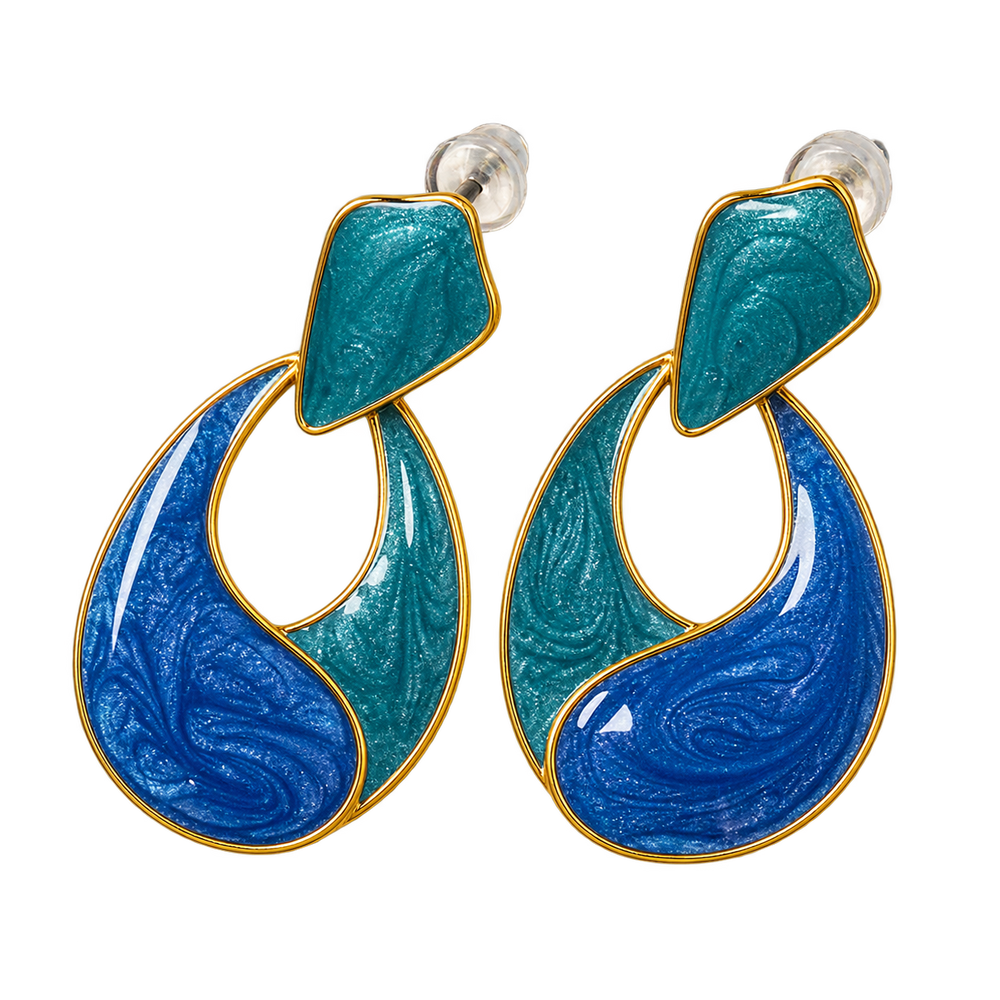 Ocean Muse Blue Enamel Gold-Tone Statement Earrings